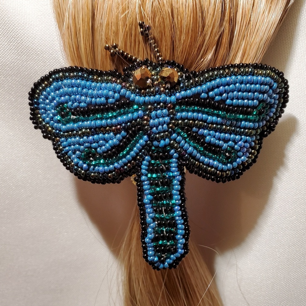 Hand Beaded Dragonfly Barrette